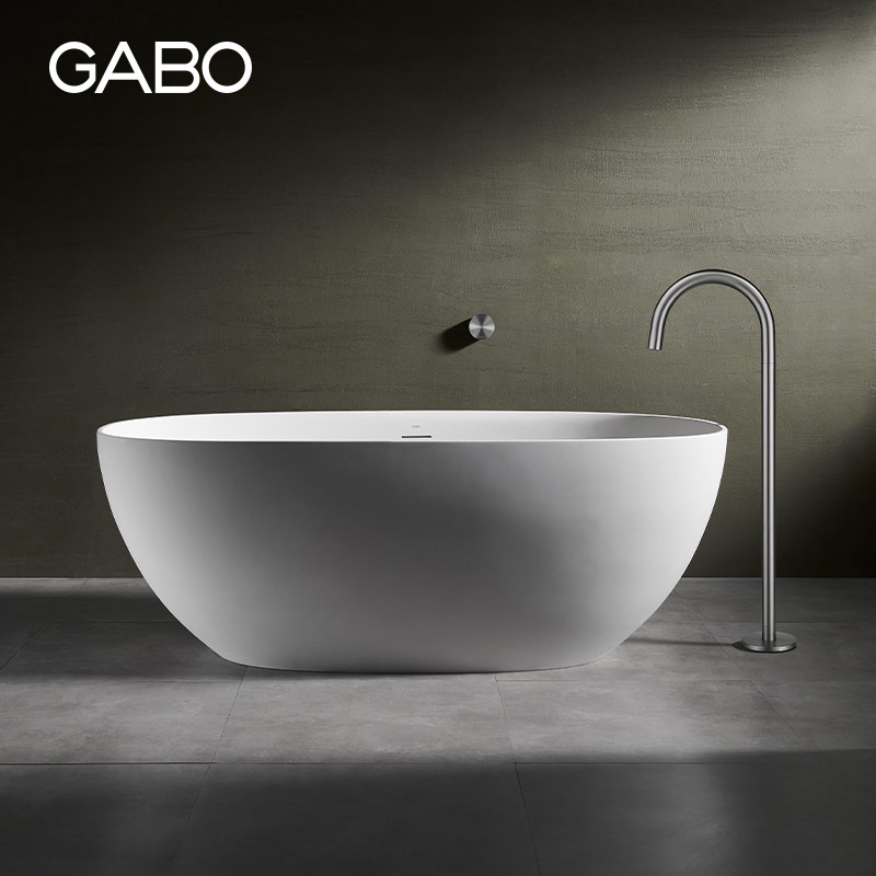 GABO观博卫浴家用独立式新型高分子人造石浴缸1.6M+浴缸龙头K8648