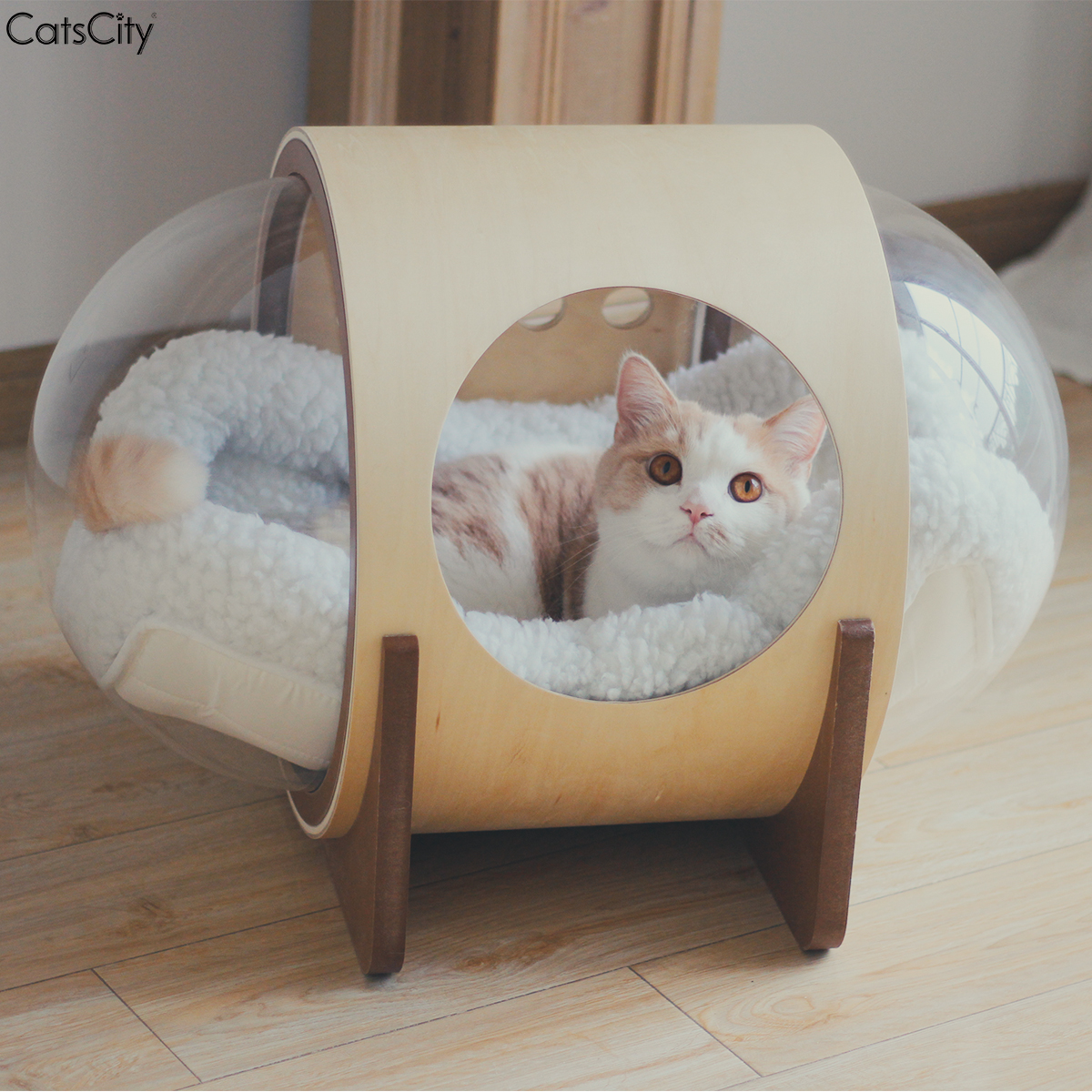 CatsCityUFO太空舱胶囊星球猫窝四季通用宠物猫床木制不粘毛狗窝