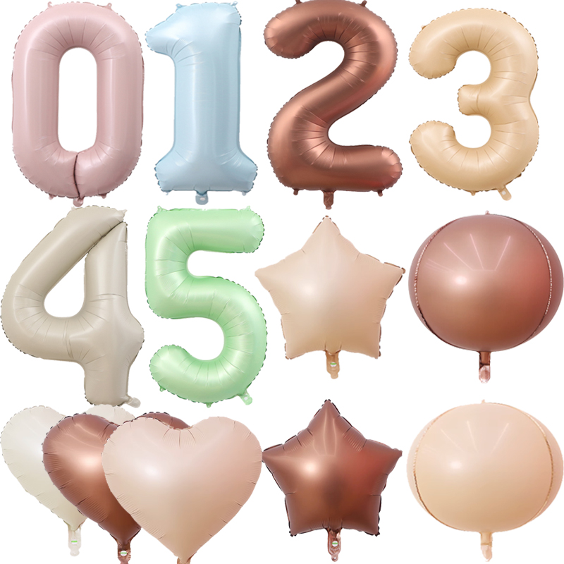 小红书同款铝箔数字气球流行色生日派对布置焦糖色婴儿粉气球装饰