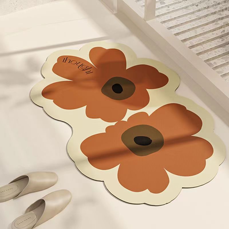 现代卫浴硅藻泥软地垫家用卫生间浴缸边吸水地毯防滑异型花卉脚垫