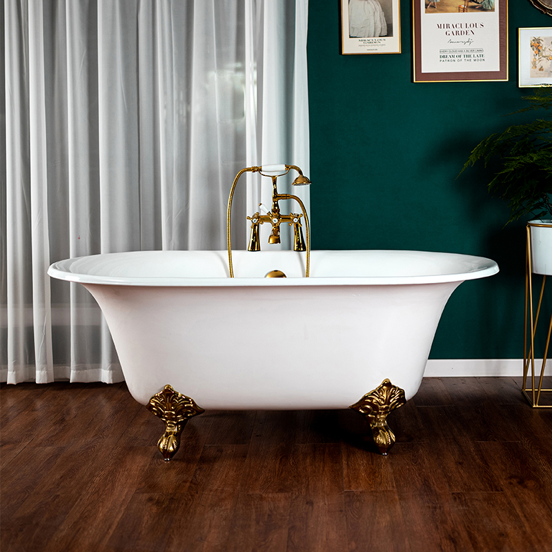 蓝伦卫浴陶瓷铸铁搪瓷泡澡浴缸家用成人网红欧式法式复古深泡浴盆
