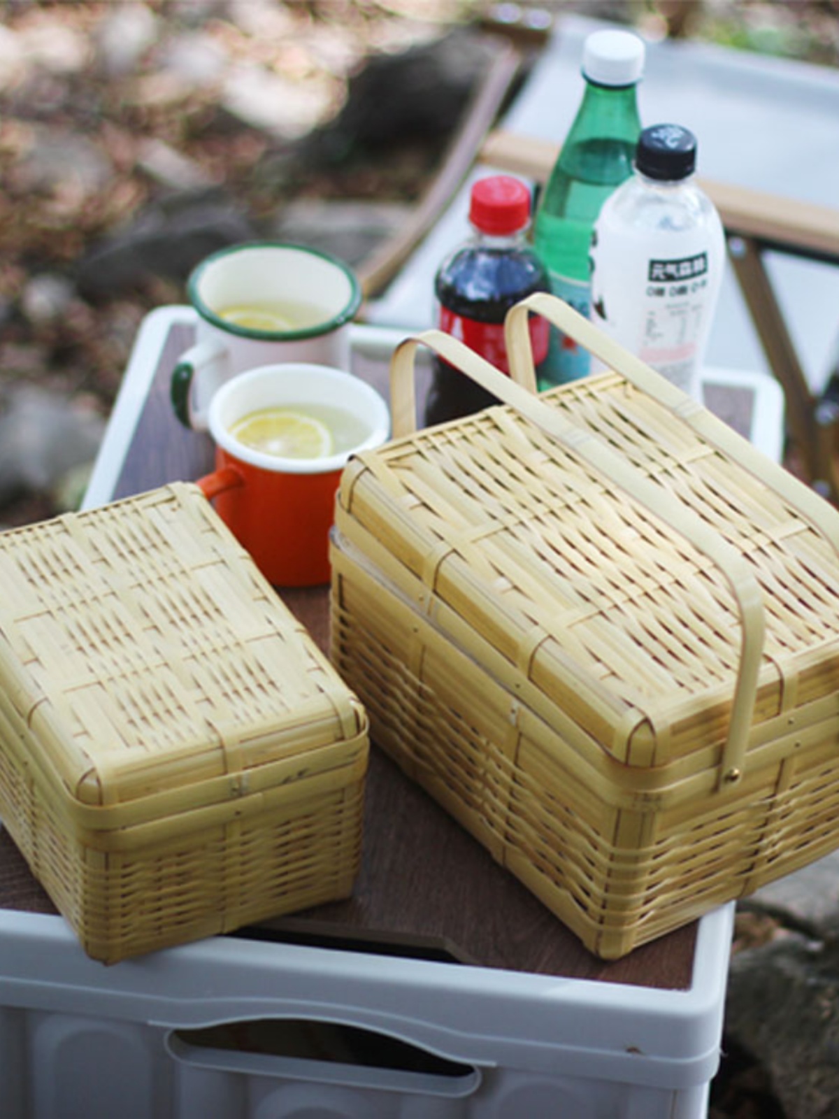 雨花石杂货日式户外餐食篮便当盒收纳篮竹编露营野餐篮手提篮食盒