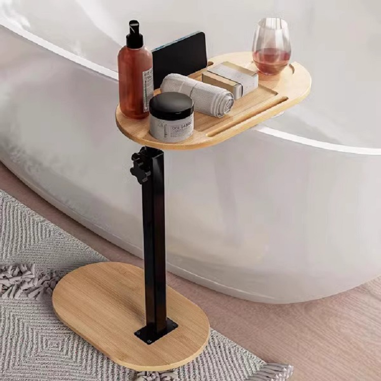 高端浴缸边置物架木质高级梳化旁边桌沙发上前面的小茶几托盘日系
