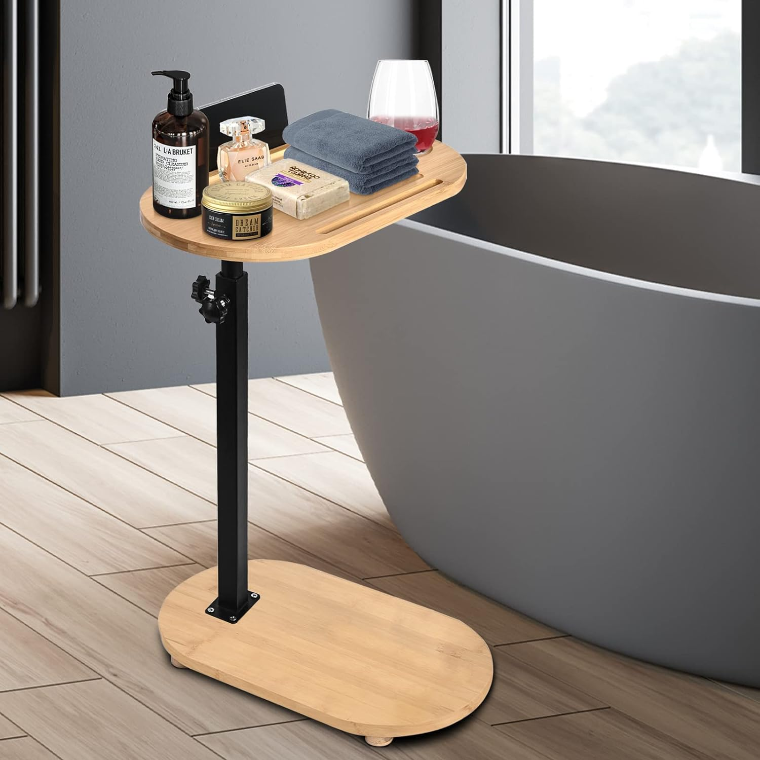 高端浴缸边置物架木质高级梳化旁边桌沙发上前面的小茶几托盘日系