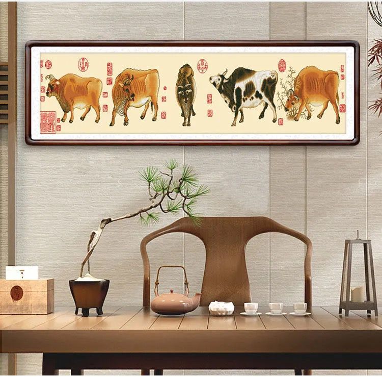 蒙娜丽莎五牛图十字绣动物系列线绣2021新款动物牛图中国古典客厅
