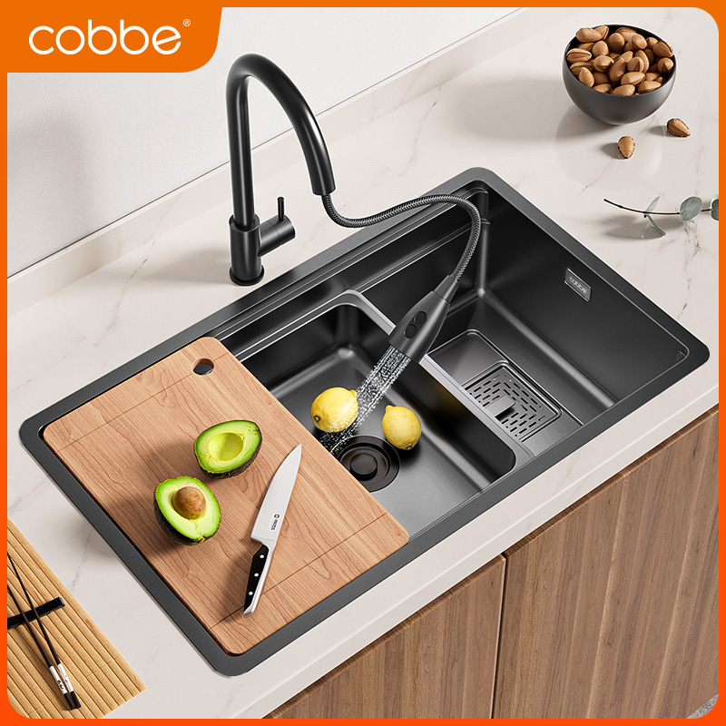 卡贝 纳米304不锈钢手工水槽单槽台下盆厨房洗菜盆大水池洗碗槽