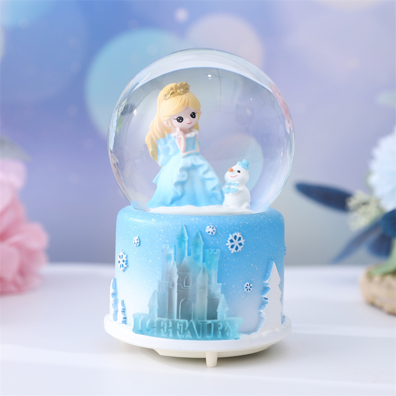 晶儿童生日礼品转公主创意飘彩灯内雪花玻璃水城堡球音乐盒冰雪