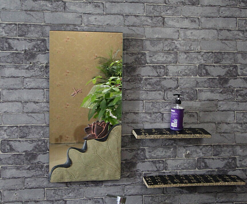 中式仿古家居装饰品工艺品卫浴用品壁镜荷花浴室镜化妆镜子蜓舞