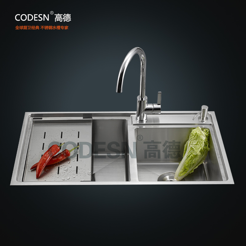 高德SUS304不锈钢水槽 拉丝面手工水槽套装 厨房洗碗池洗菜盆GM08