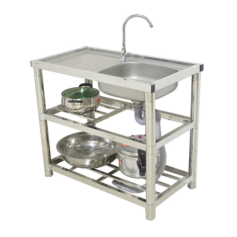 推荐不锈钢水槽带平台洗菜池加厚单槽水池家用厨房一体简易水槽带