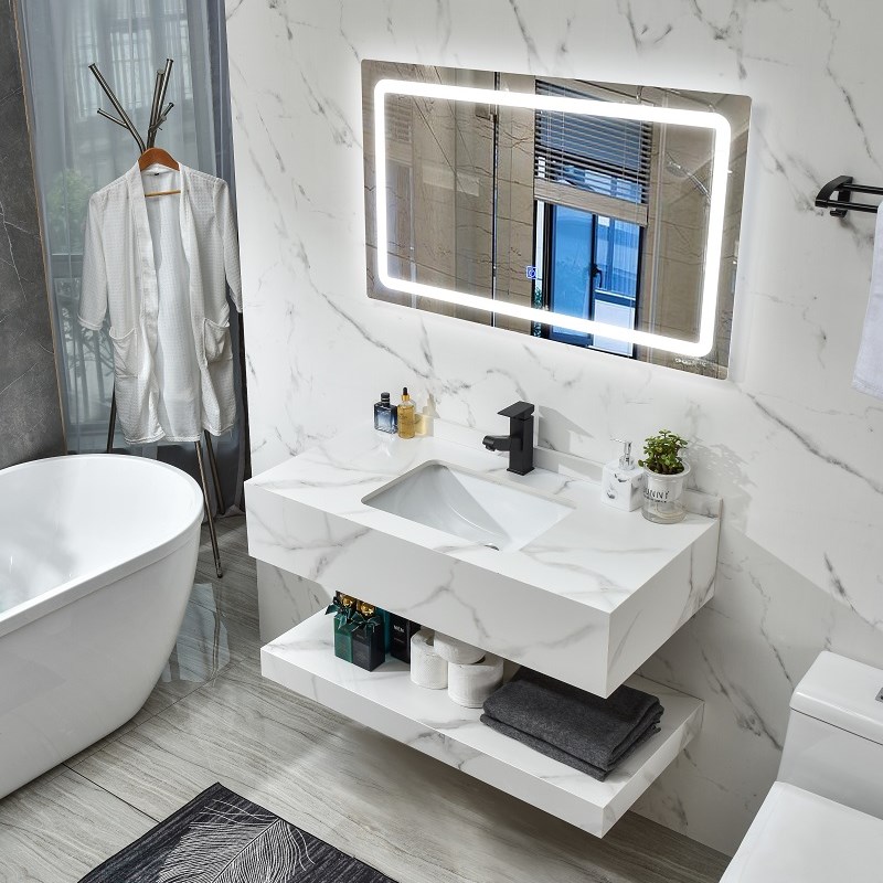 速发北欧现代简约岩板一体卫生间洗漱台洗手盆洗脸池大理石浴室柜
