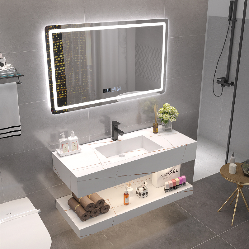 新品北欧岩板一体双盆轻奢浴室柜组合卫生间现代简约洗漱洗脸手台