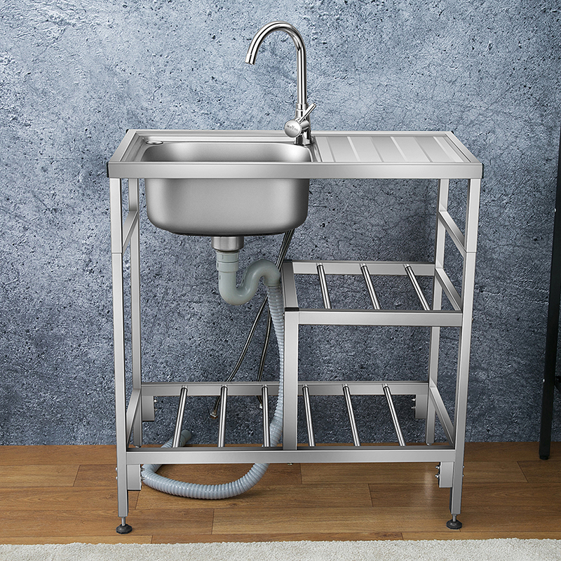 厨房不锈钢水槽单槽带平台洗菜盆台面一J体洗手盆洗碗池水池带支
