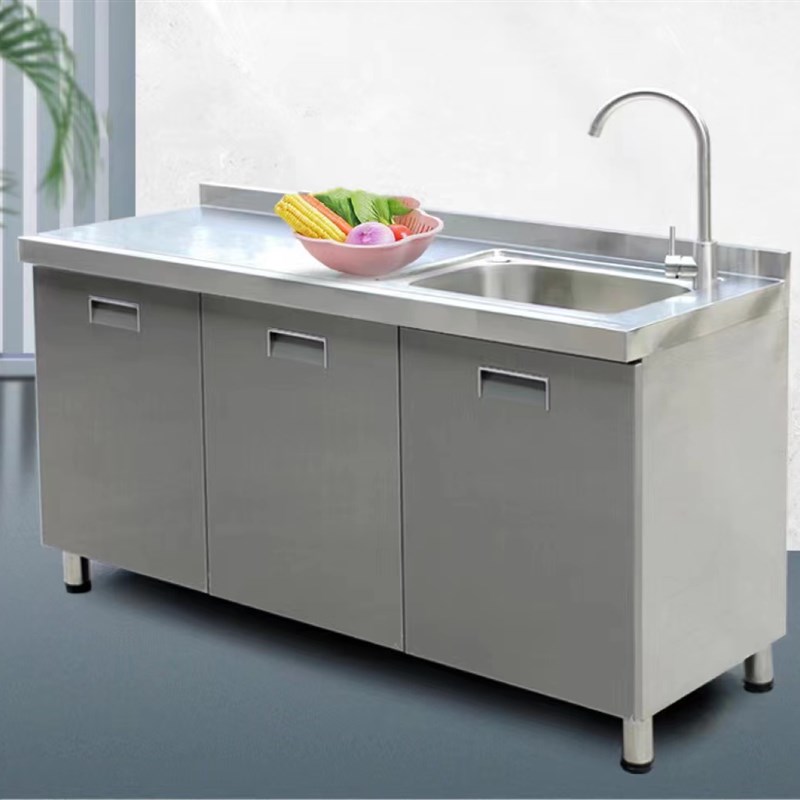 厨房加厚304不锈钢整体整体橱柜灶台水槽组合柜一体成R型储物商用