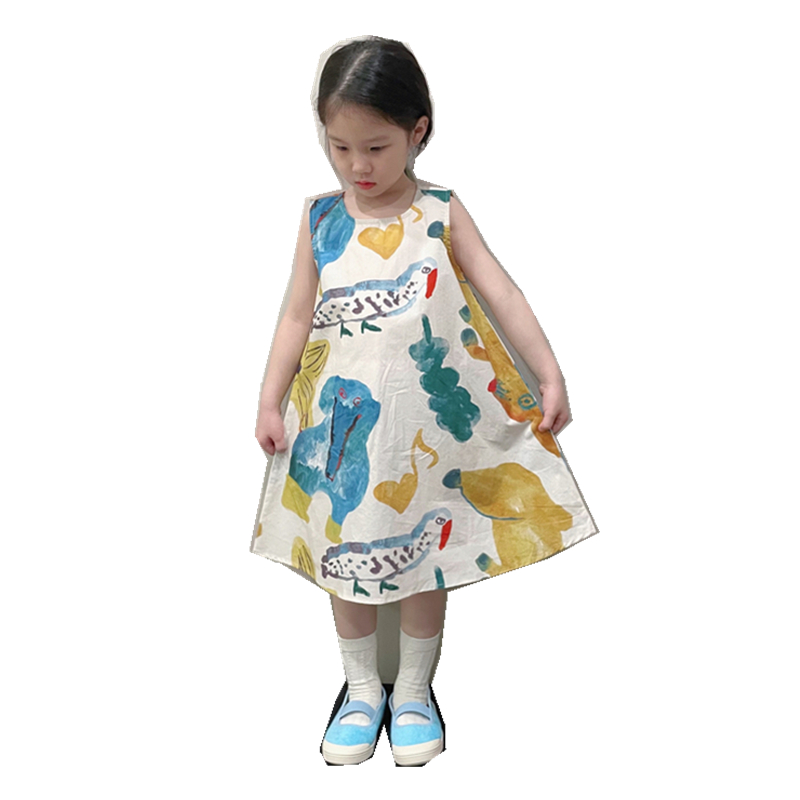 木西童品2d023夏韩国版女童可爱扎染伞裙女宝宝洋气无袖公主连衣