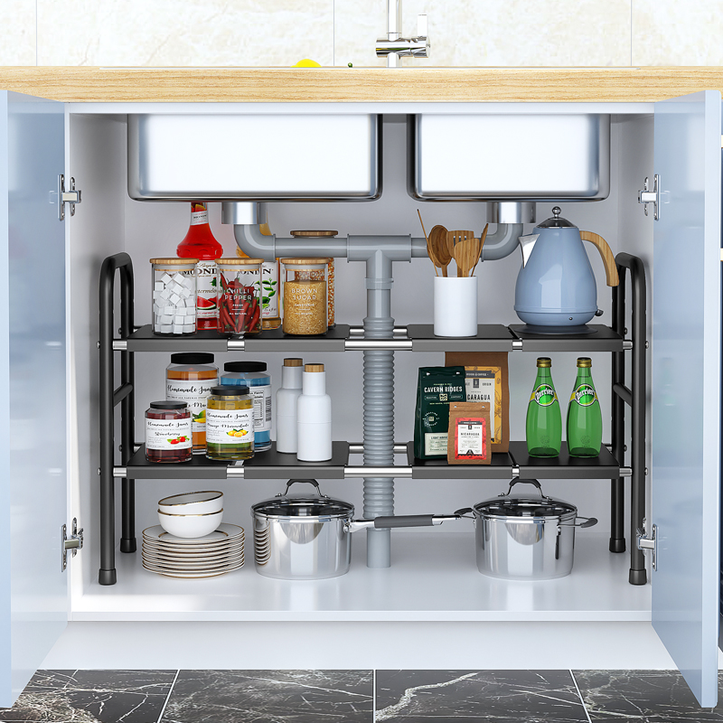 急速发货厨房可伸缩下水槽置物架橱柜分层架家用多功能锅架收纳架