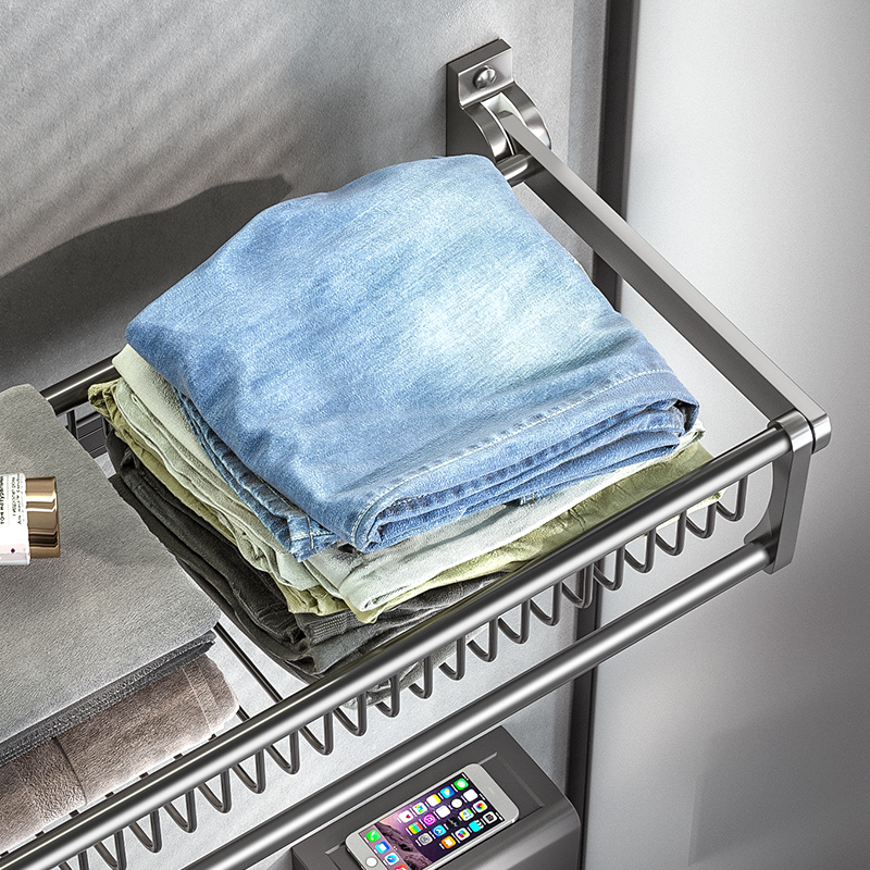 毛巾架卫生间免打孔置物架太空铝浴室加厚折叠P浴巾架卫浴一体架