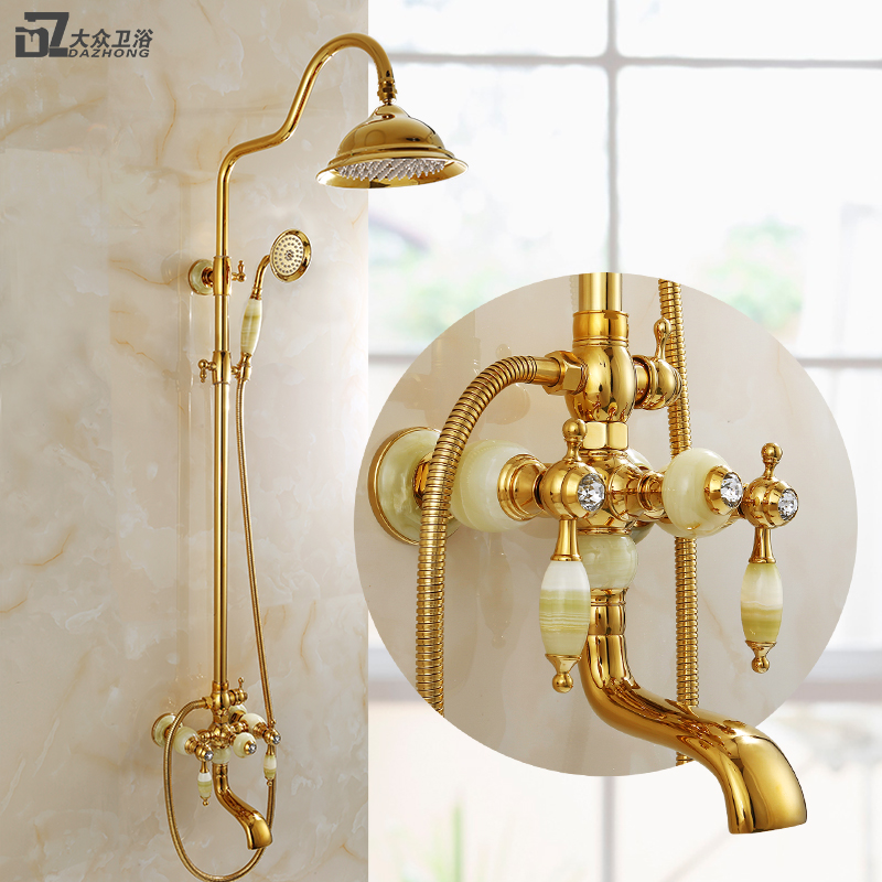 全铜欧式花洒套装家用浴室v沐浴恒温淋浴器卫生间淋雨金色旋转喷