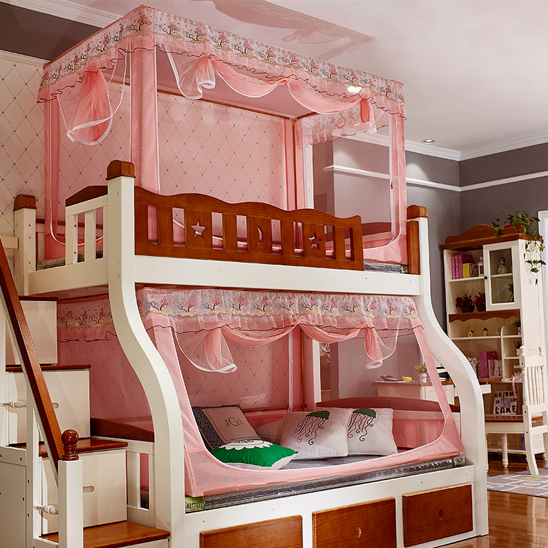 蚊帐1.5m床家用公主风双层上下床儿童梯形1.2m加密加厚子母床纹帐