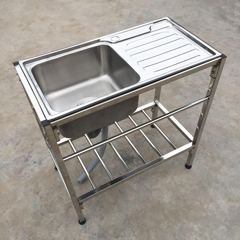 厨房加厚304不锈钢水槽台面一体单槽带支架洗碗盆洗菜盆洗碗池