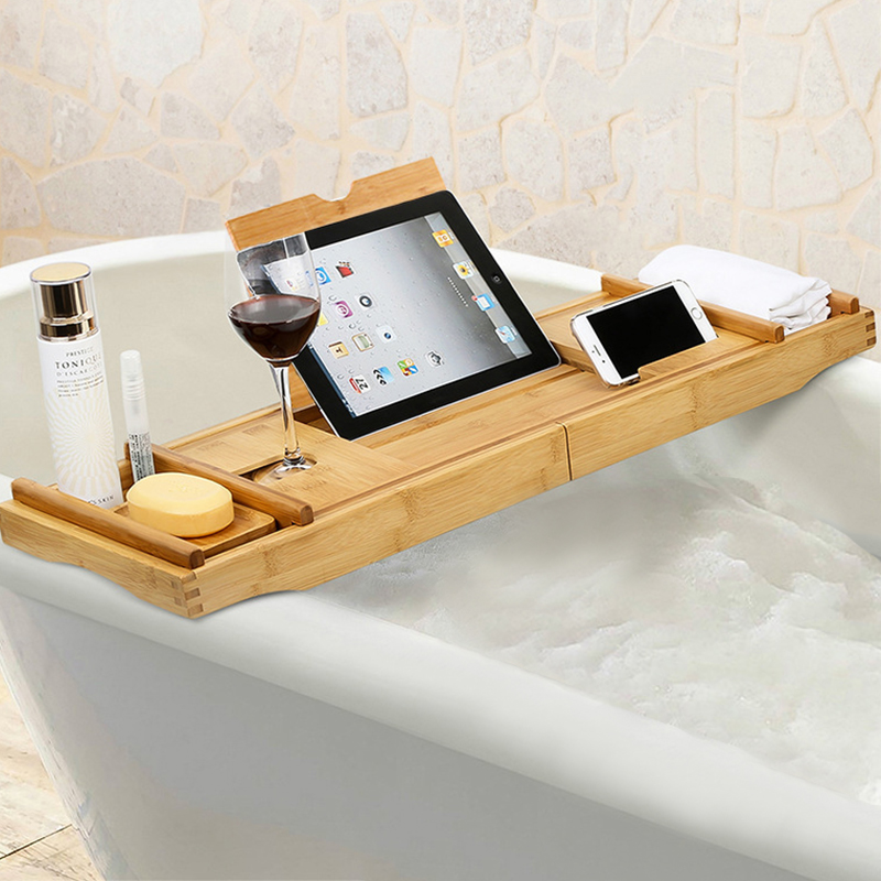 轻奢浴缸架北欧伸缩防滑置物隔板可调节泡澡架木桶托盘浴缸置物架