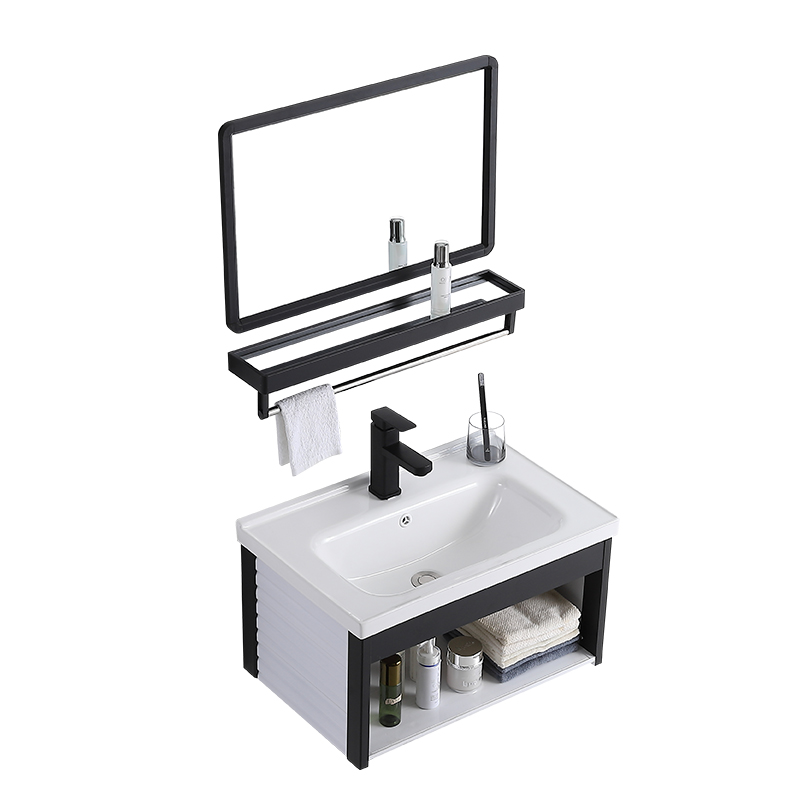 速发新款黑白洗手盆柜组合现代简约铝合金浴室柜洗脸盆