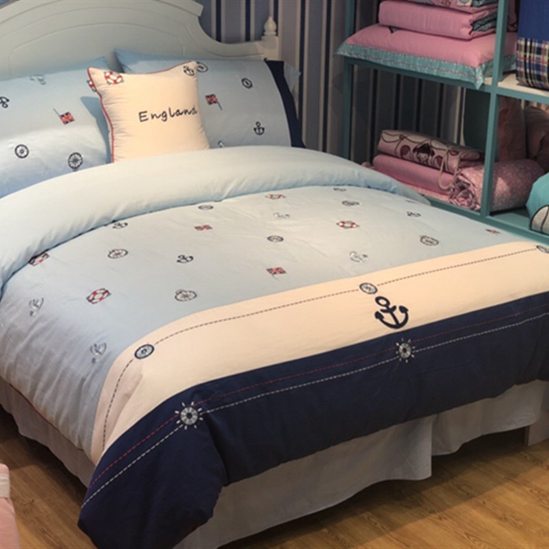 全棉儿童卡通床上四件套纯棉贴布绣被套男孩女孩床单航X海1.5米床