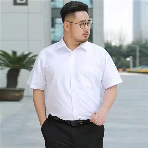 商务正装特大码短袖衬衫男士薄款修身工作装纯色加肥宽松胖子衬衣