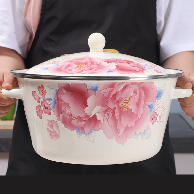 欧丽家珐琅双耳搪瓷盖盆猪油碗带盖汤盆家用厨房搅拌碗熬中药碗