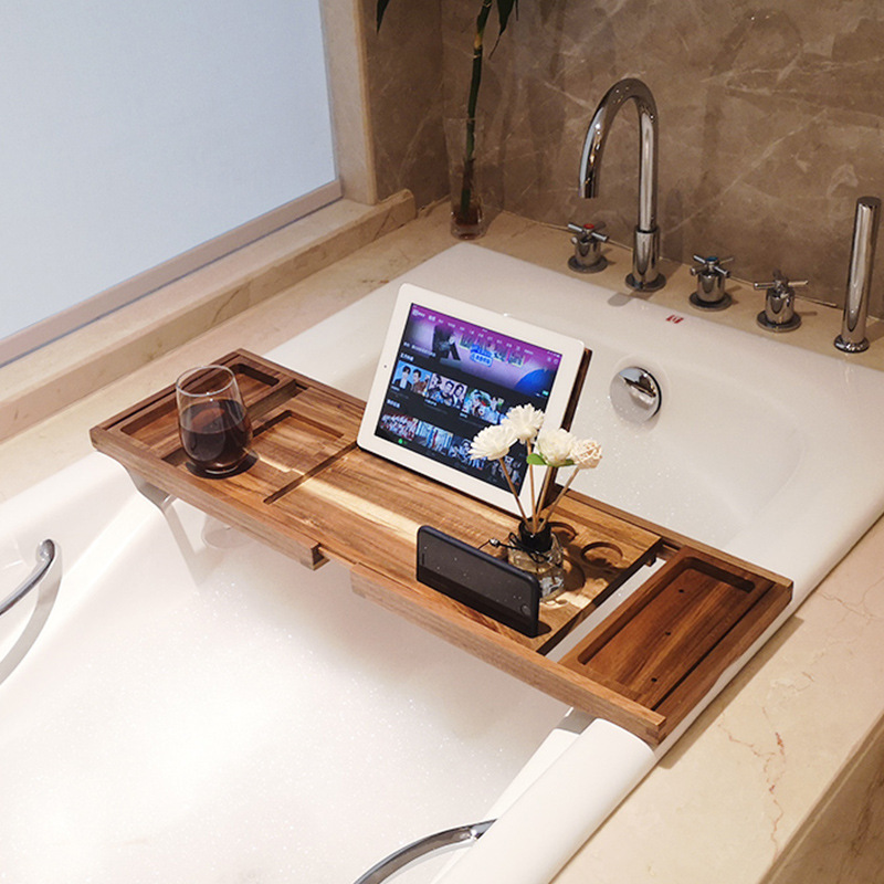 浴缸架置物架欧式泡澡红酒支架木质平板手机架浴缸托盘架浴桶支架