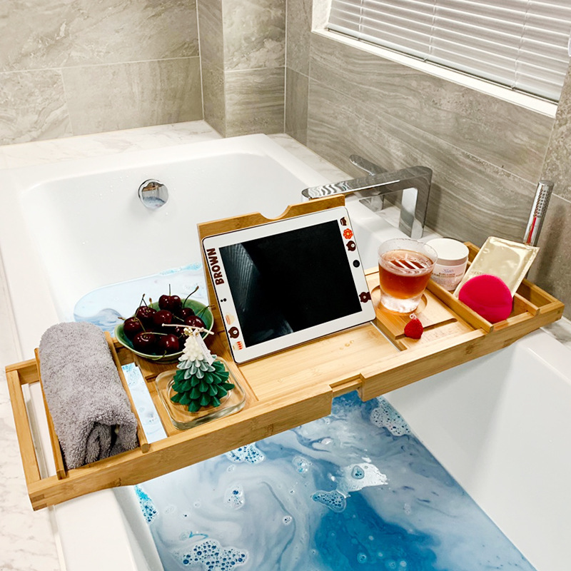 浴缸架多功能伸缩置物架卫生间泡澡平板手机支架浴室浴盆浴桶支架