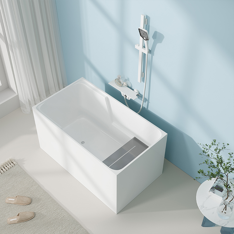 德国贝朗家用小户型迷你浴缸带座板简约方形独立式亚克力深泡浴室