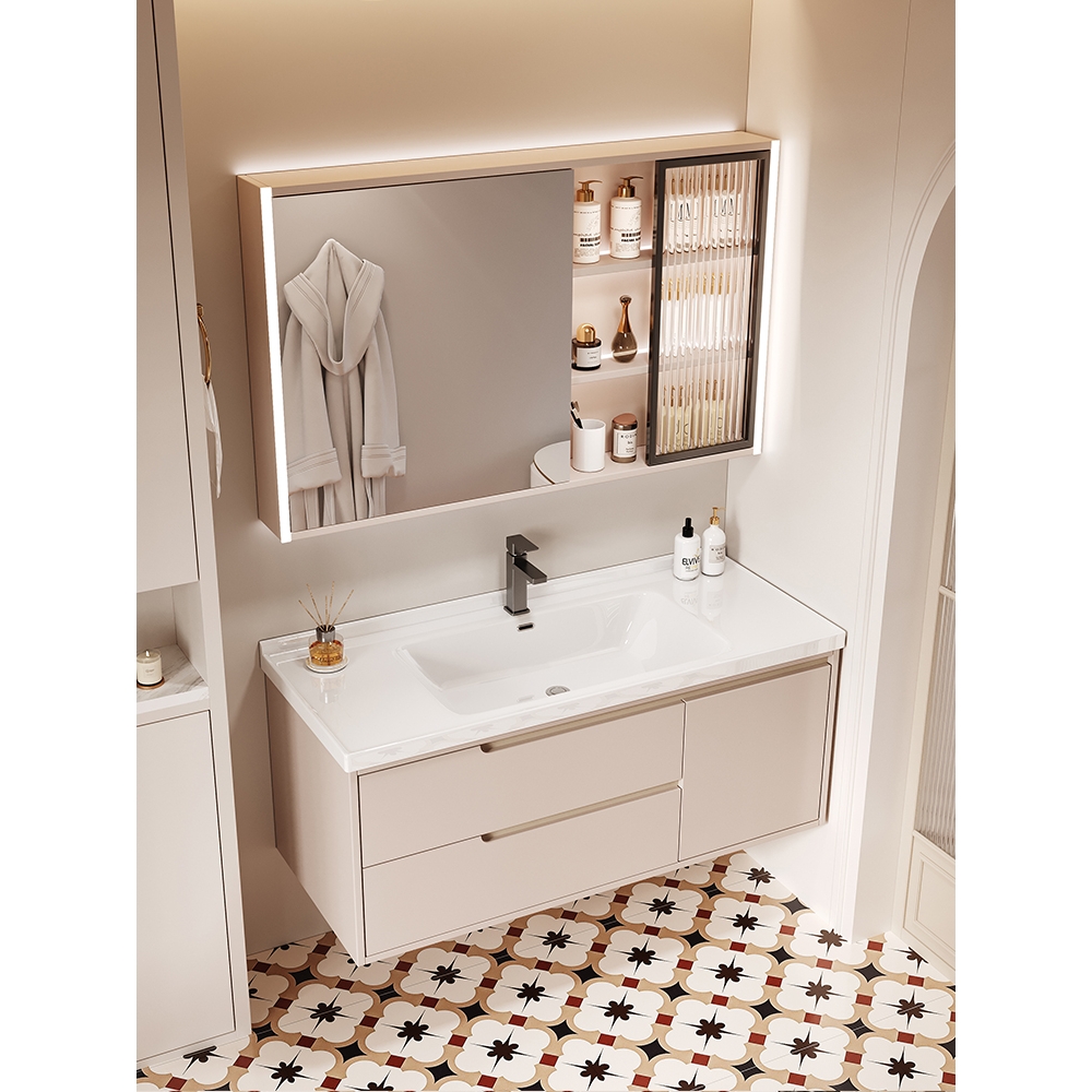 科勒旗下卡丽奶油风浴室柜组合一体陶瓷盆现代简约卫生间洗手盆洗