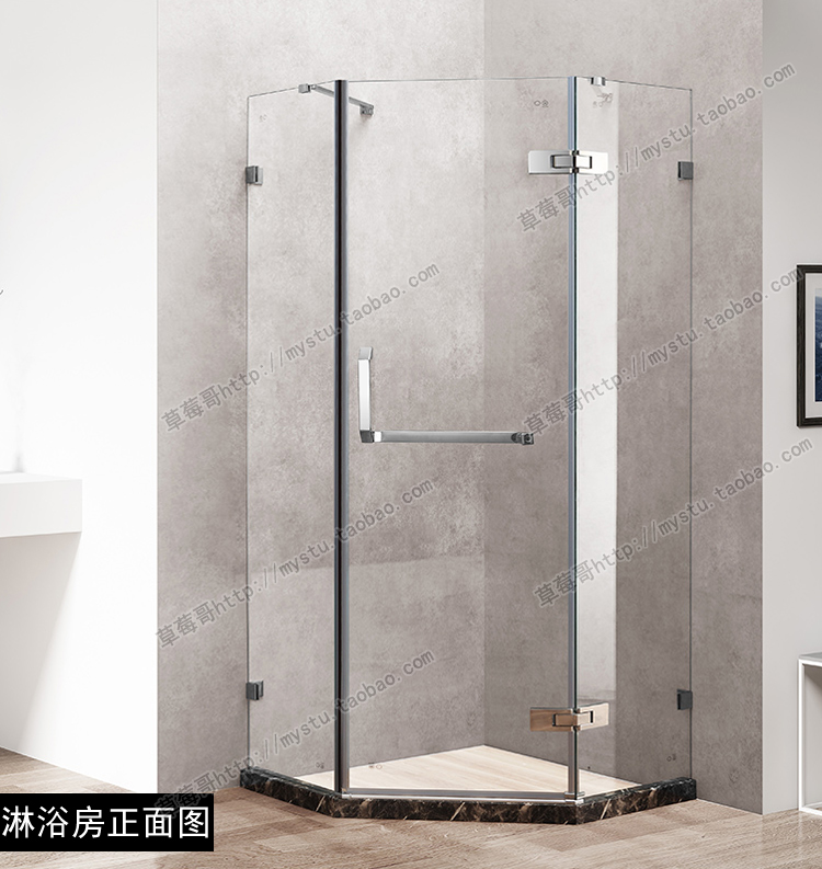 不锈钢无框淋浴房整体浴室简易冲淋房钻石形卫生间玻璃门淋浴隔断