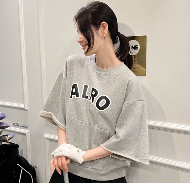 韩国正品女装代购 Partysu 2023夏款 Alro英文字母短袖插肩卫衣