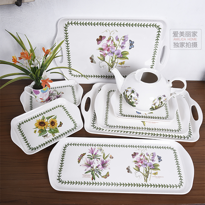 58包邮出口英国Portmeirion植物花园密胺托盘早餐盘茶盘欧式花卉