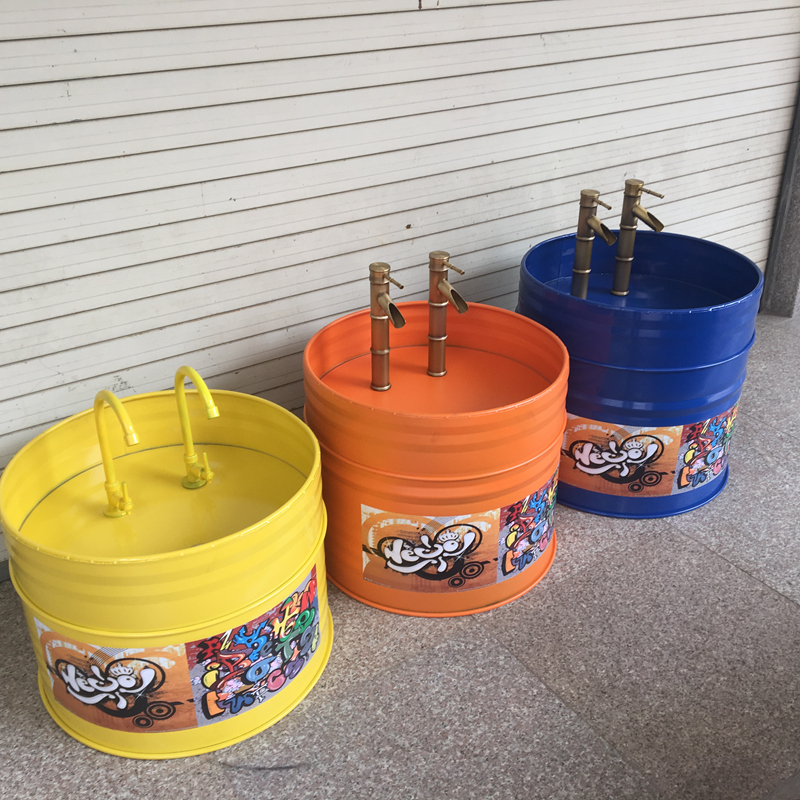 儿童卡通工业风洗手盆幼儿园洗手池台卫生间彩色一体落地式立柱盆