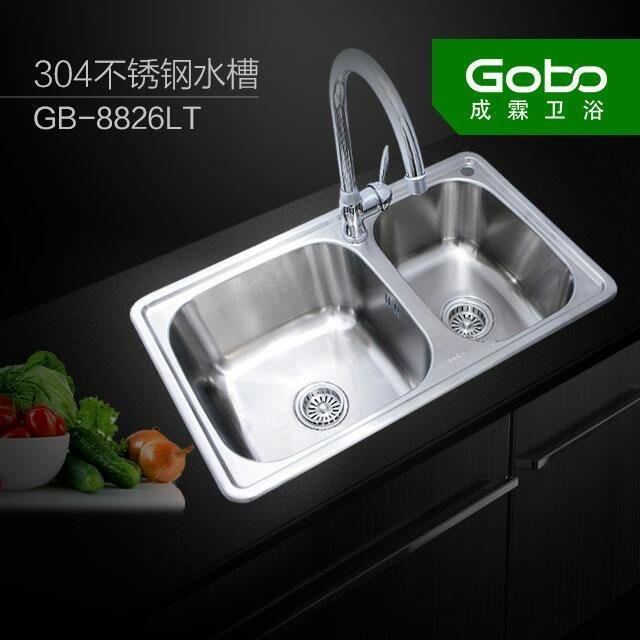 Gobo成霖卫浴加厚304不锈钢厨房水槽 双槽 洗菜盆 GP-8826LT