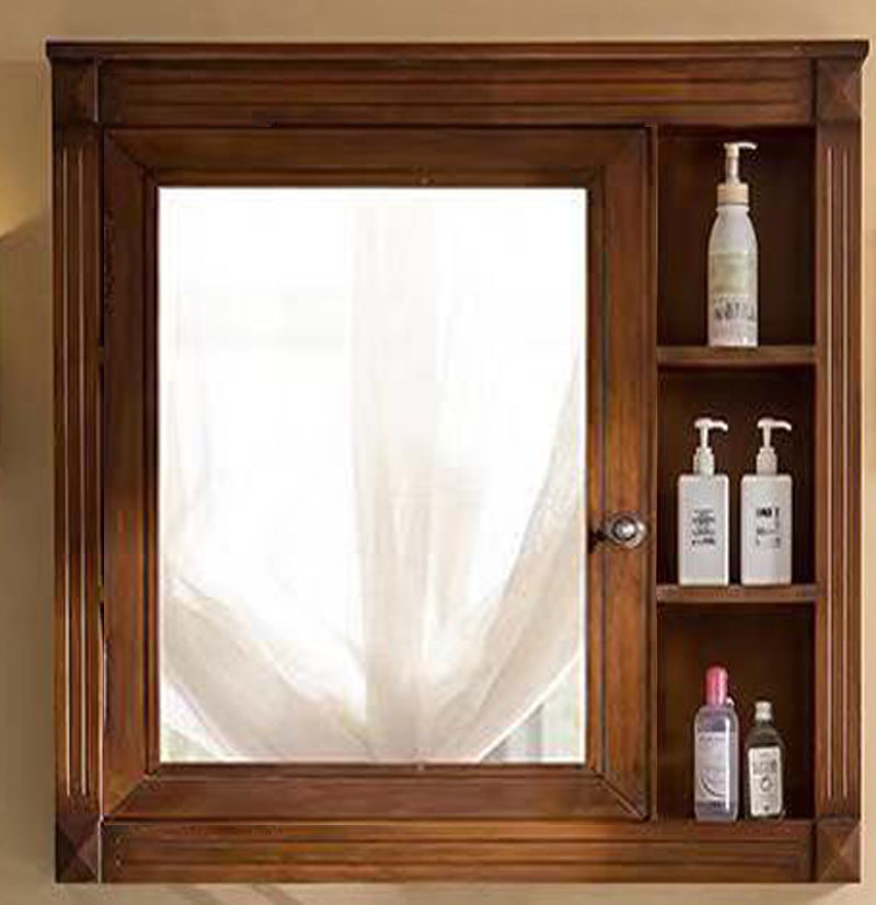 浴室镜柜欧式浴室柜镜柜橡木实木卫生间挂墙式智能镜边柜组合定制
