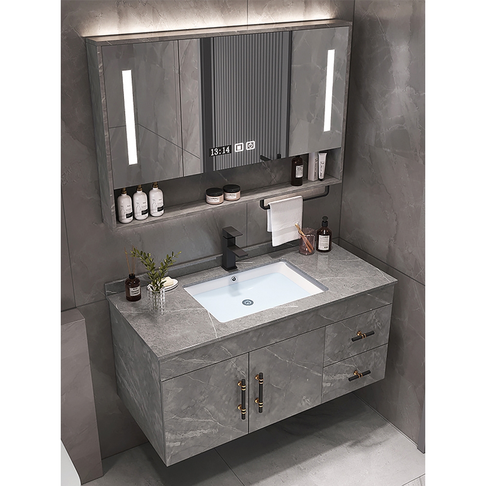 箭牌᷂卫浴浴室柜组合轻奢岩板实木现代简约卫生间智能洗漱台盆柜