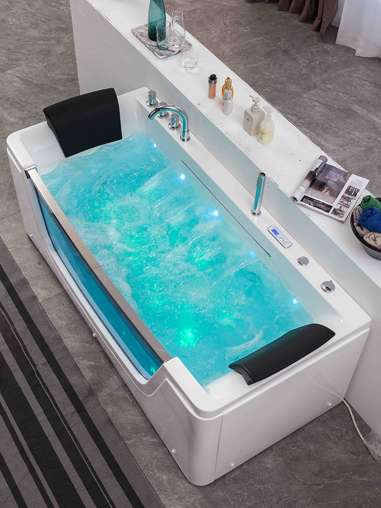 家用浴缸小户型双人智能恒温浴池冲浪按摩瀑布亚克力独立玻璃浴盆