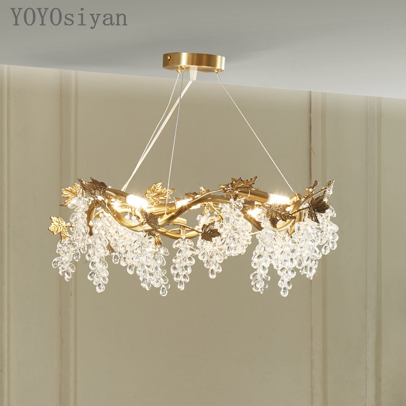 YOYO 轻奢现代法式黄铜水晶葡萄吊灯  客厅餐厅卧室床头低楼层灯