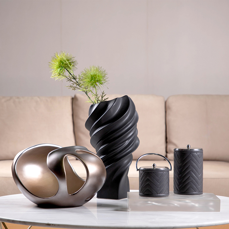 Darchin   现代简约黑色旋风高级质感陶瓷花器样板房客厅餐厅
