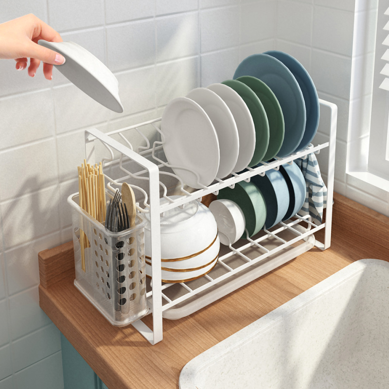 厨房水槽碗架沥水架小型窄款台面双层晾放碗盘筷子碗碟收纳置物架