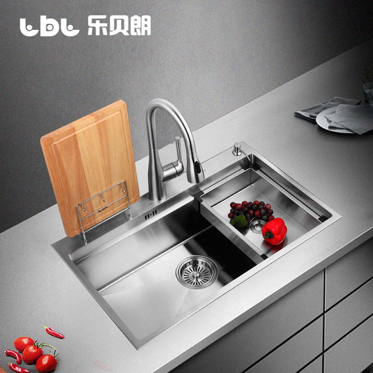 德国LBL乐贝朗加厚304手工水槽LB108不锈钢大单槽洗菜盆洗碗水池