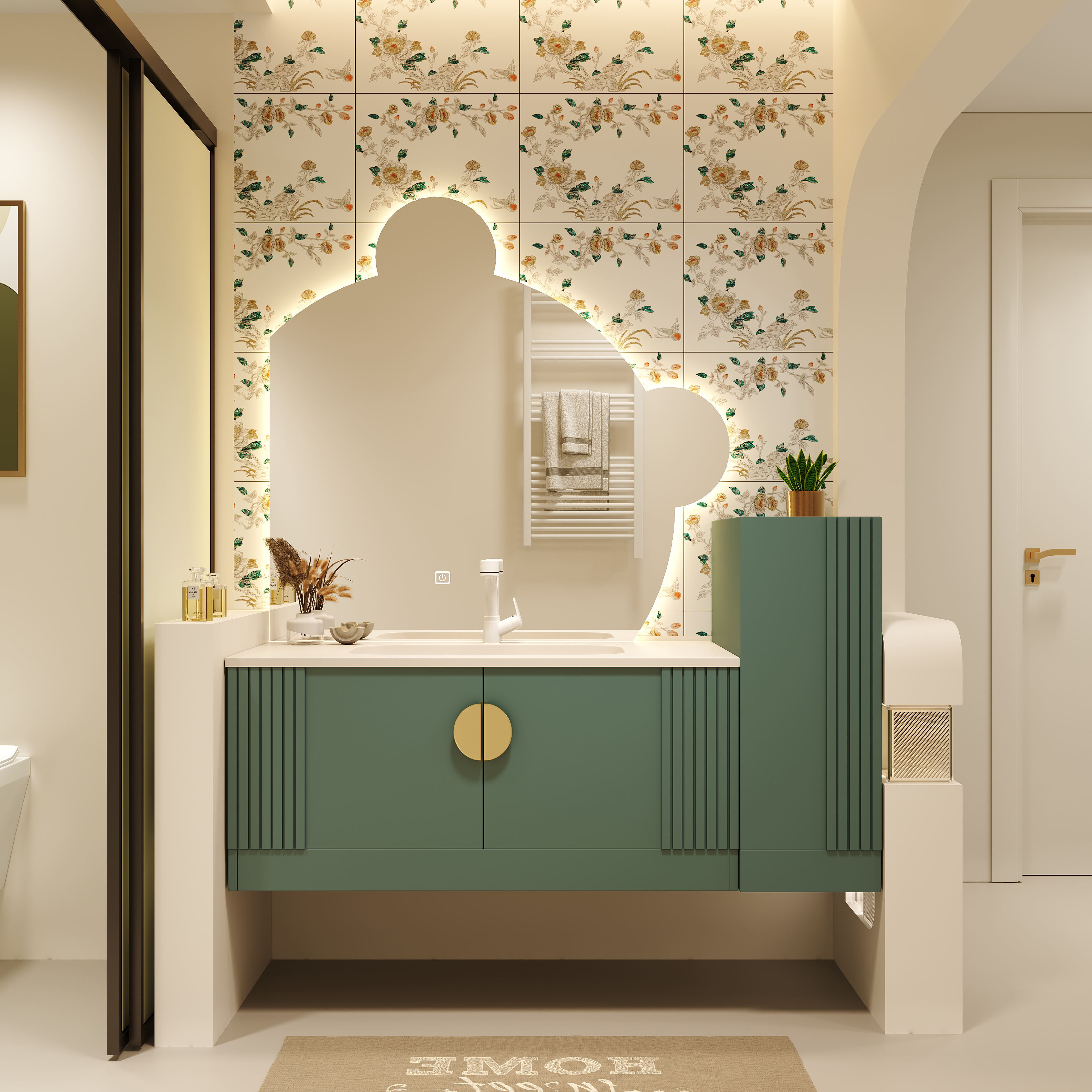 轻奢岩板实木绿色浴室柜组合现代无缝洗漱台洗手洗脸盆卫浴可定制