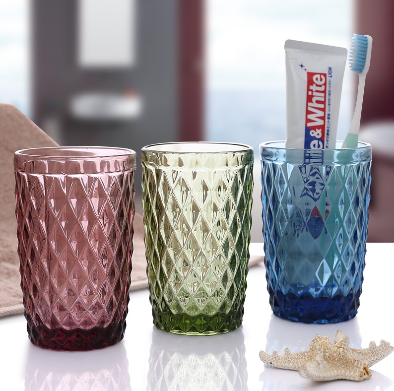 欧式玻璃洗漱杯子卫浴浮雕时尚简约创意牙缸情侣彩色刷牙杯 果汁