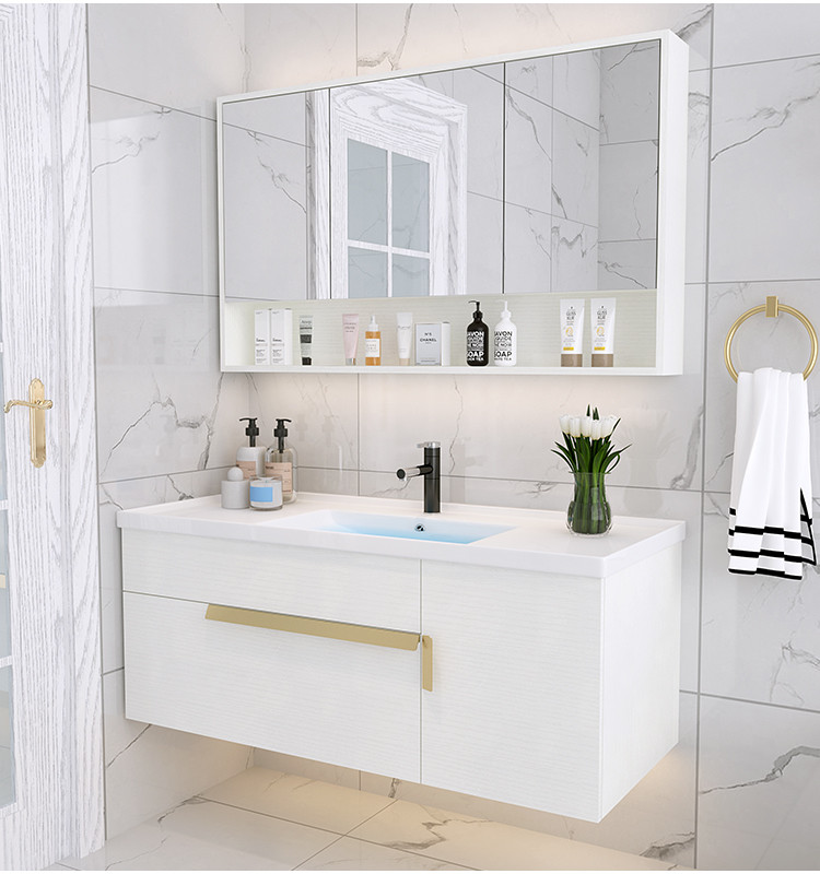 北欧实木浴室柜组合现代简约挂墙式卫生间洗漱台洗手盆面盆镜柜白