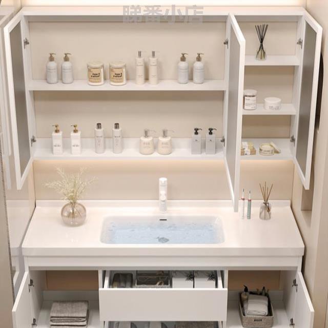 奶油洗脸盆岩板风组合盆智能浴室柜洗手&现代一体洗漱陶瓷卫生间