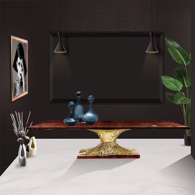 葡萄牙纯铜艺术轻奢长餐桌别墅高档客厅实木大餐台现代简约西餐桌